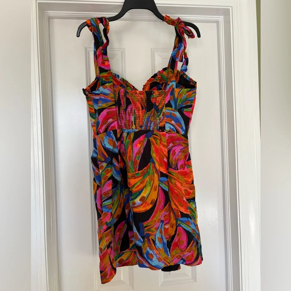 Large Farm Rio rainbow bananas linen mini dress - Picture 4 of 5